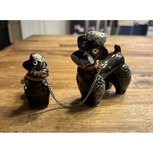 Vintage Redware Black Poodle And Baby‎ Figurine Set from Japan